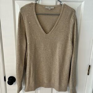 LOFT (XL) tan/gold sequin v neck sweater